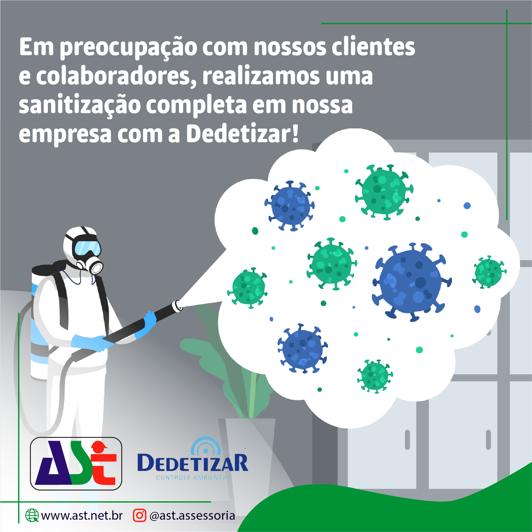 Em preocupação com nossos clientes e colaboradores, realizamos uma sanitização completa em nossa emp