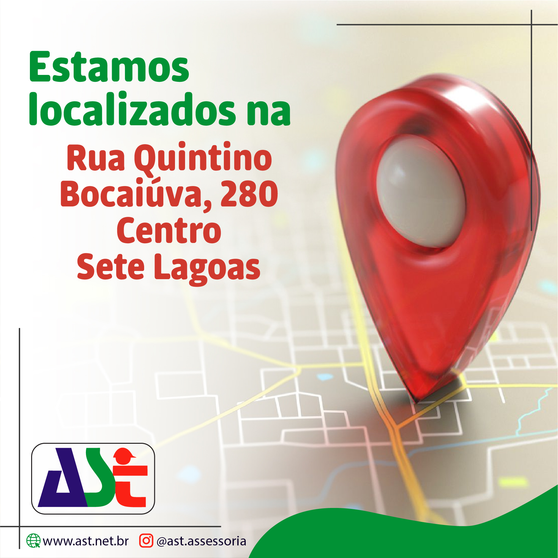 Estamos localizado na Rua Quintino Bocaiúva, 280 – Centro, Sete Lagoas